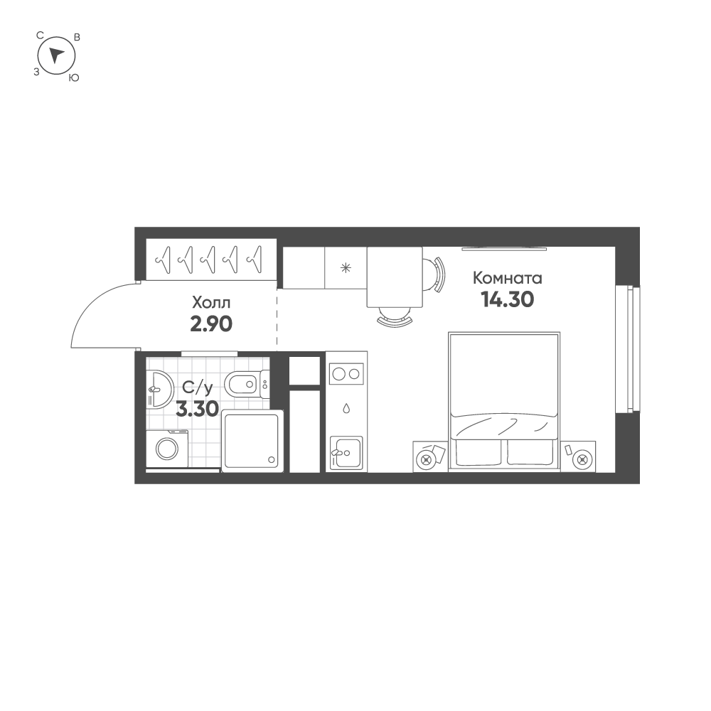 Студия 20 м2 в ЖК AVENUE-APART ПУЛКОВО корпус null этаж 13