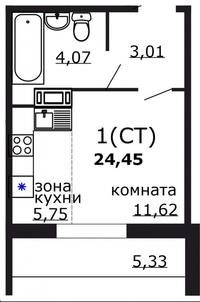 Студия 24.4 м2 в ЖК undefined корпус null этаж 6