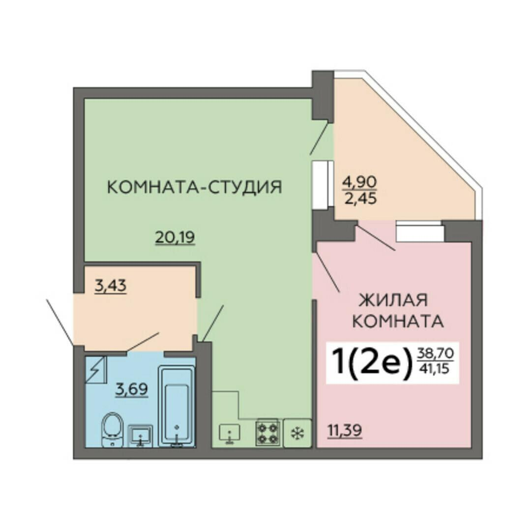 1-комнатная 41 м2 в ЖК Авиатор 2 корпус null этаж 17