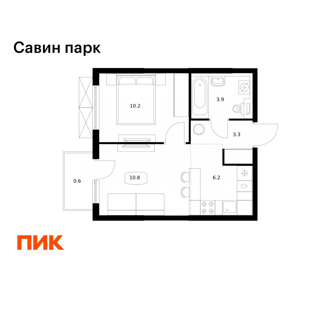 1-комнатная 35 м2 в ЖК Савин парк корпус null этаж 17