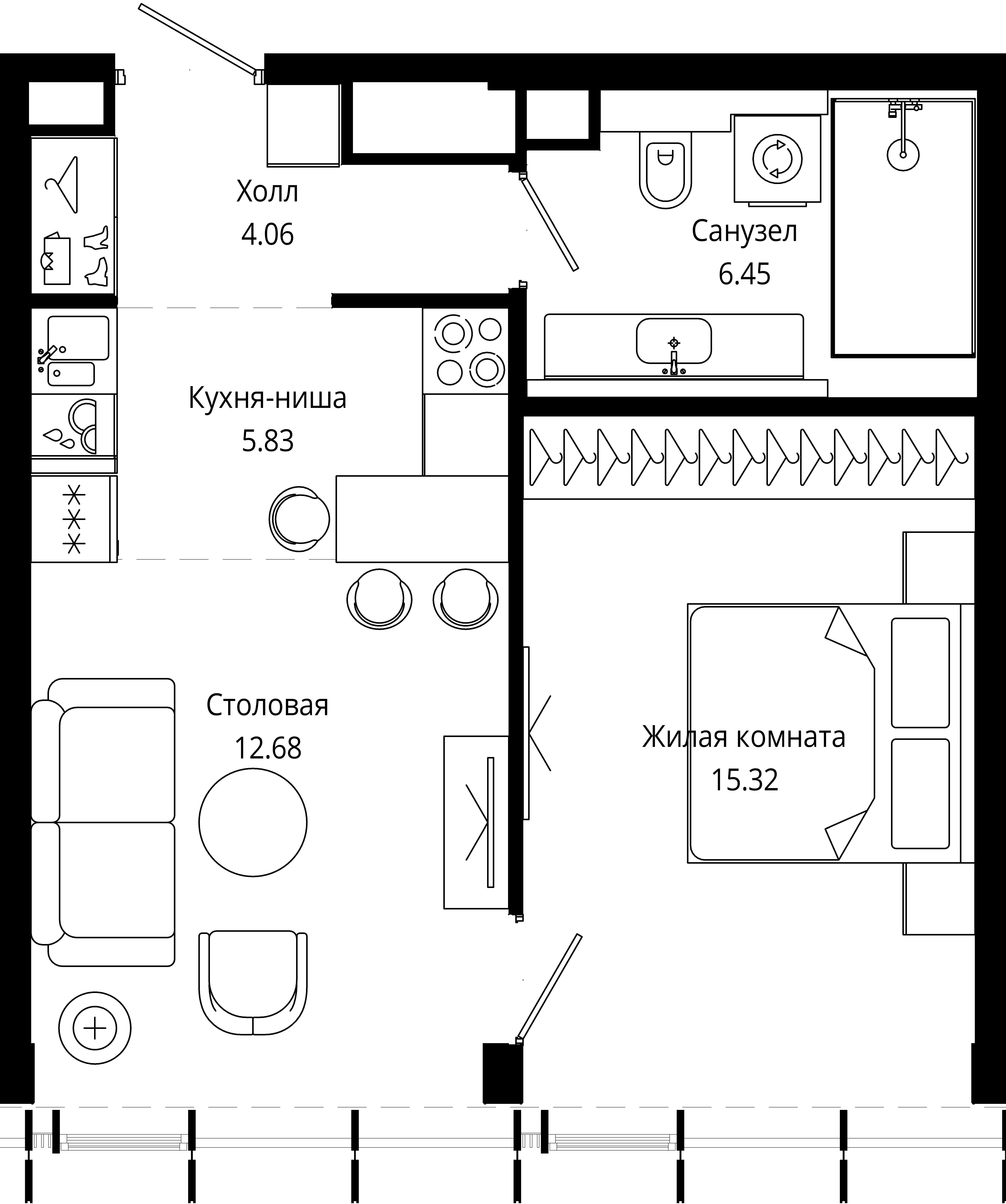 1-комнатная 44 м2 в ЖК MOD корпус null этаж 55