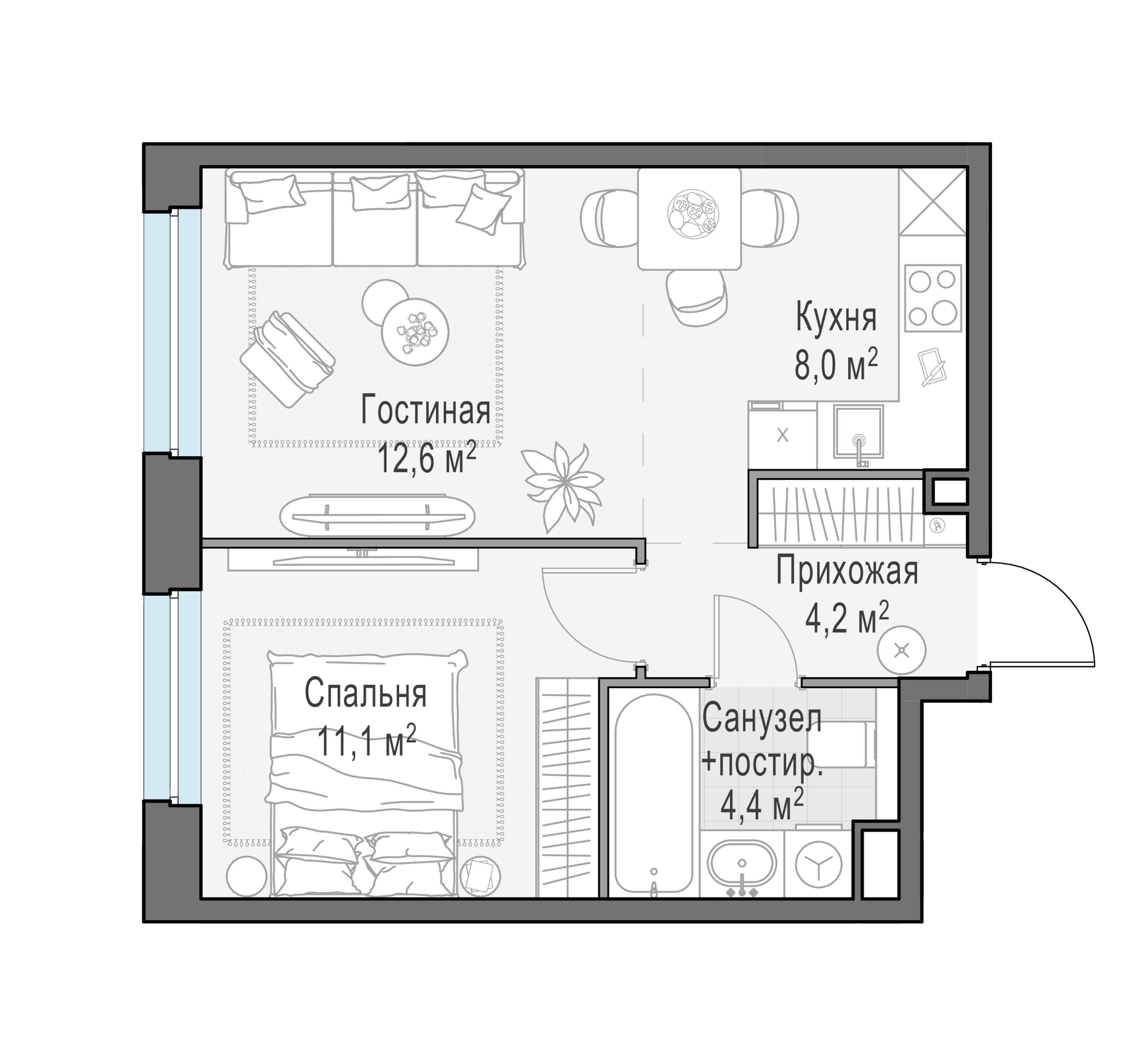 2-комнатная 40 м2 в ЖК Жилые кварталы «Белый Град» корпус null этаж 7