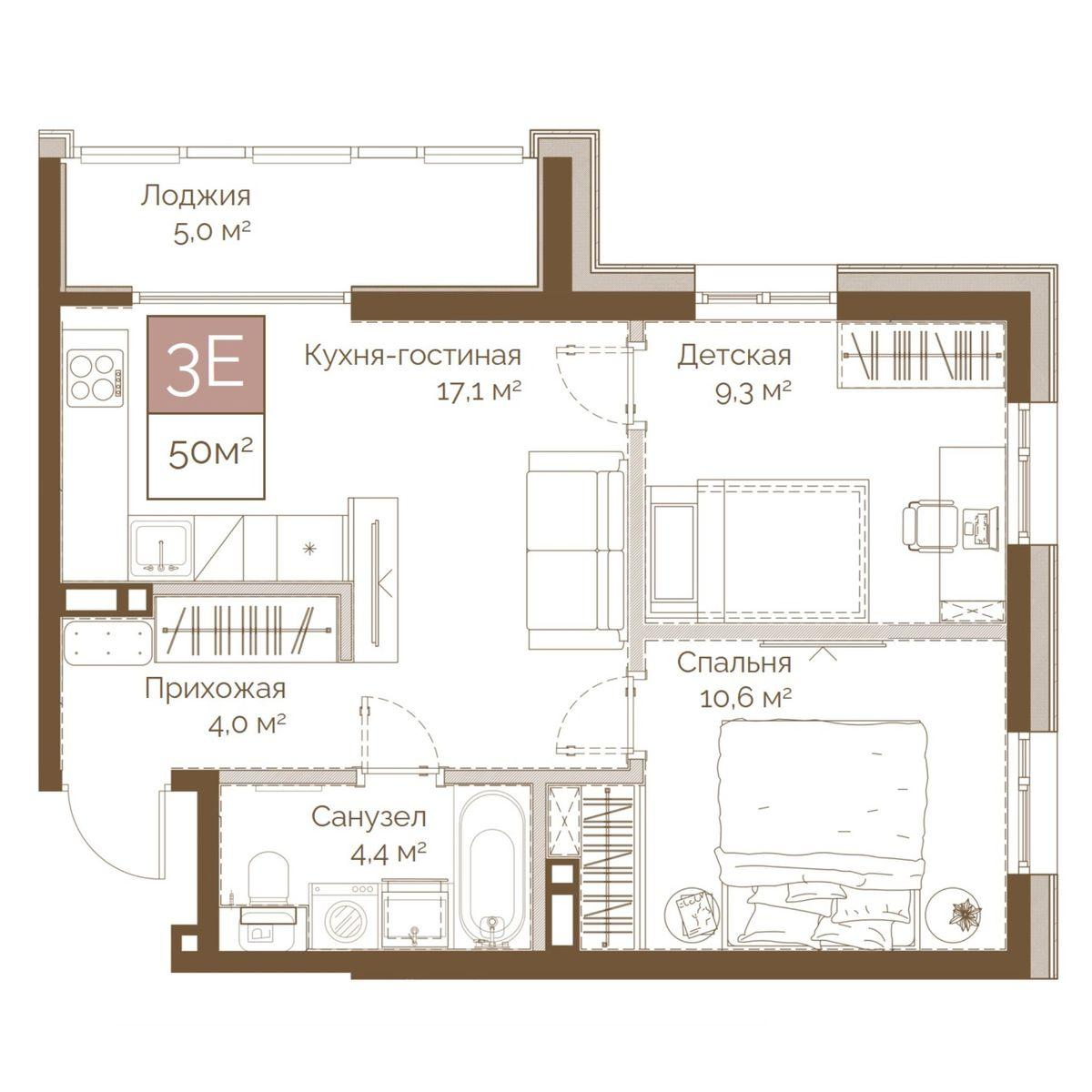 3-комнатная 49 м2 в ЖК Днепровский корпус null этаж 15