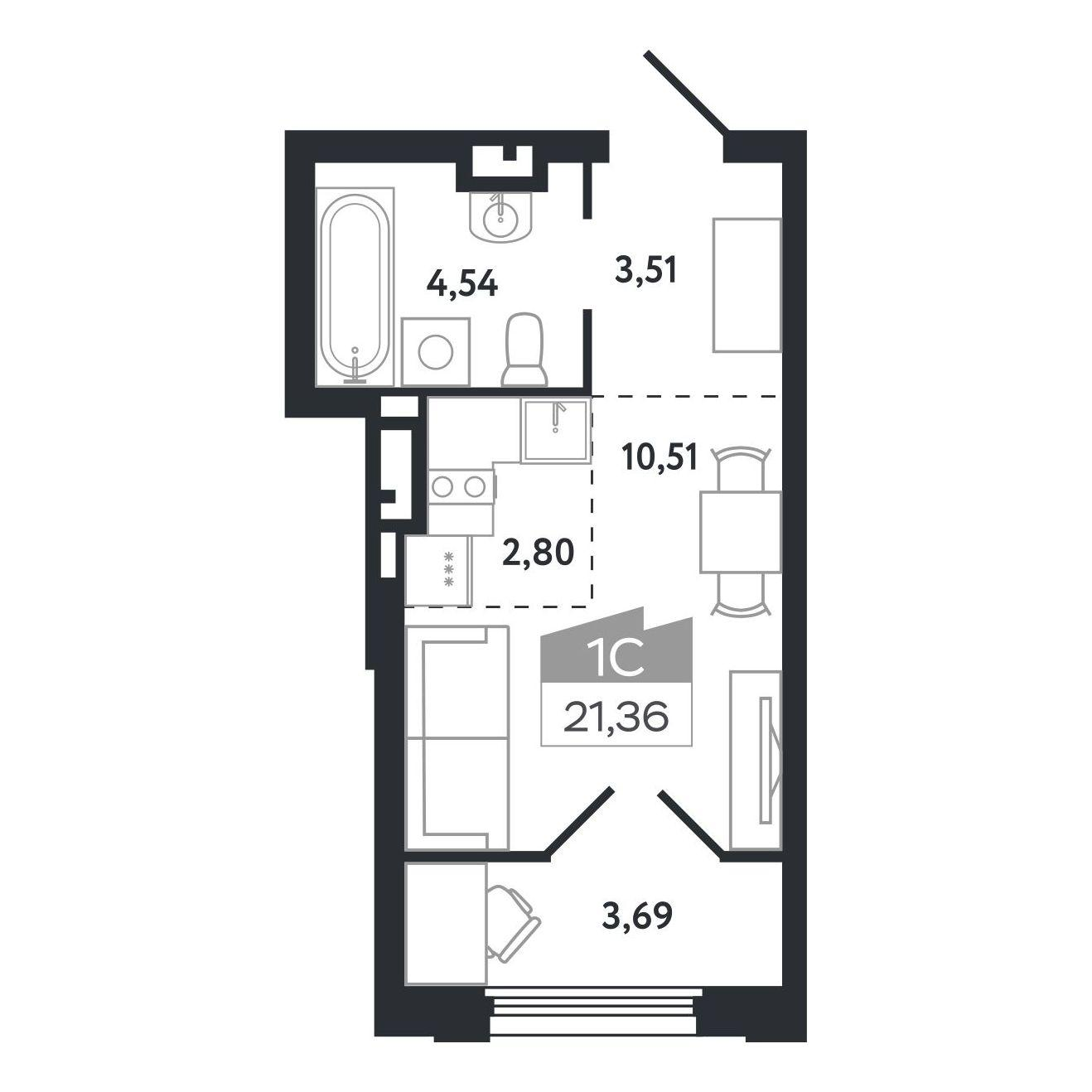 Студия 21 м2 в ЖК Квартал 1604 корпус null этаж 11
