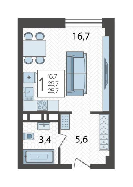 Студия 25.7 м2 в ЖК undefined корпус null этаж 11
