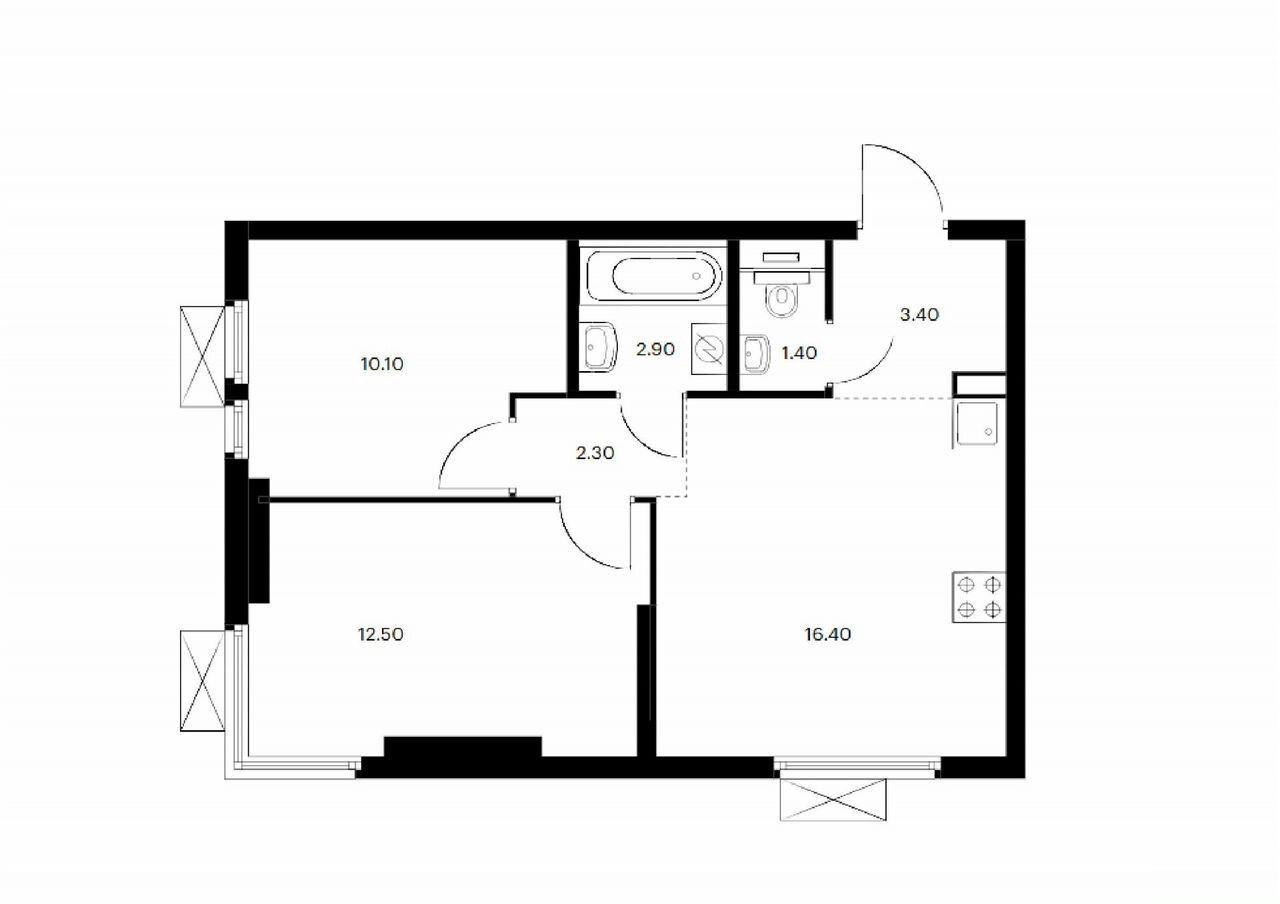 2-комнатная 49 м2 в ЖК undefined корпус null этаж 4