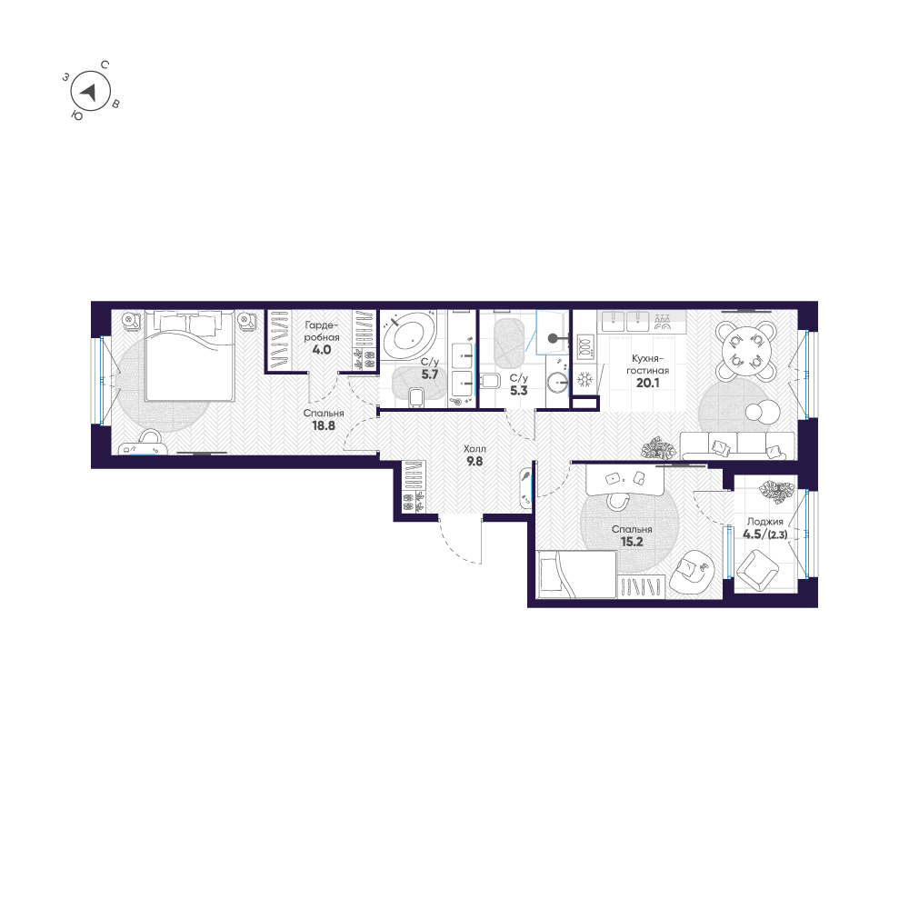 2-комнатная 81 м2 в ЖК ЛДМ корпус null этаж 4