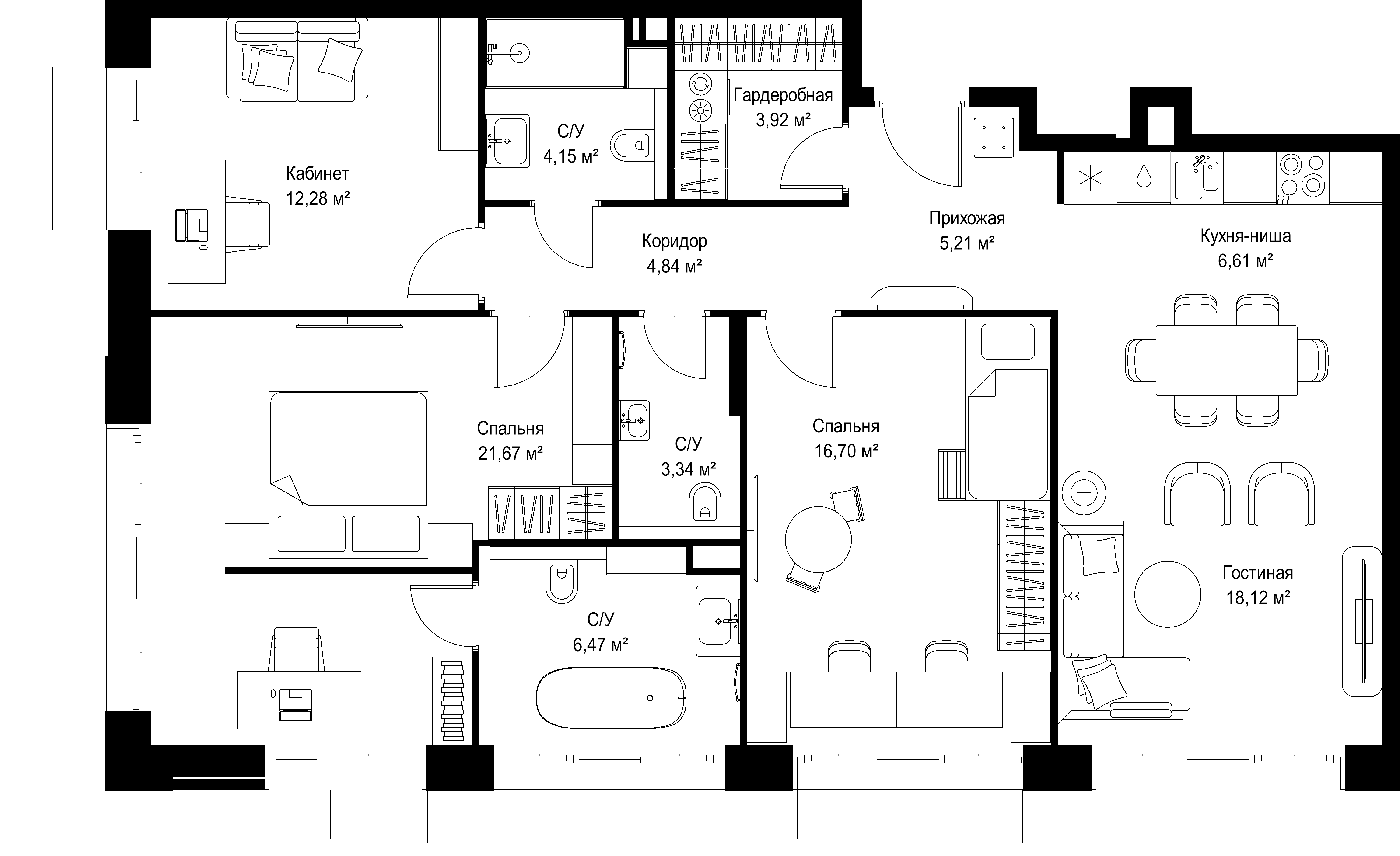 3-комнатная 103 м2 в ЖК МЫС корпус null этаж 10