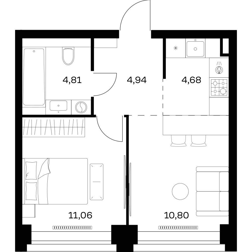 Студия 36 м2 в ЖК Нова корпус null этаж 26