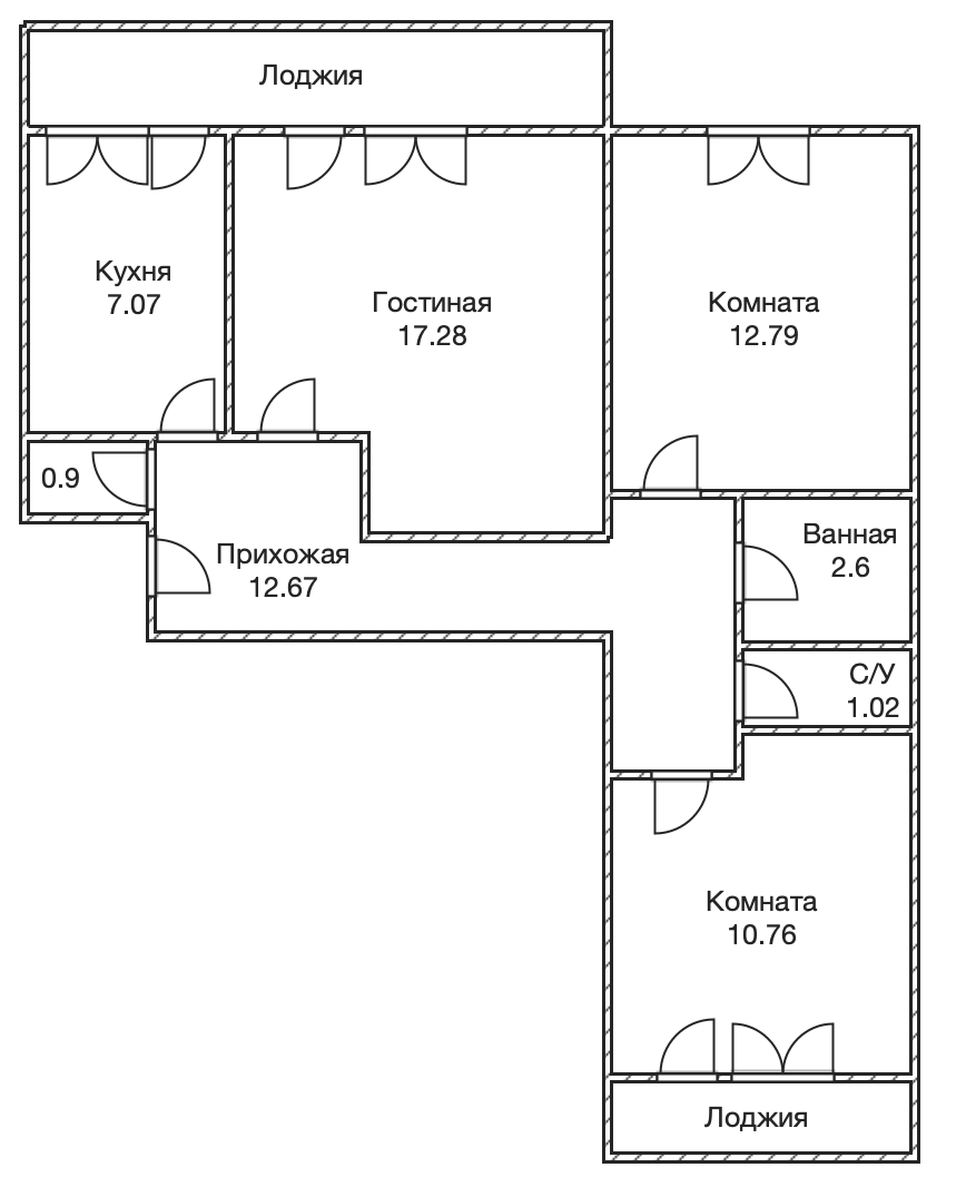 3-комнатная 65.1 м2 в ЖК undefined корпус null этаж 1