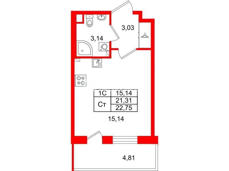 Студия 21 м2 в ЖК Парадный ансамбль корпус null этаж 2