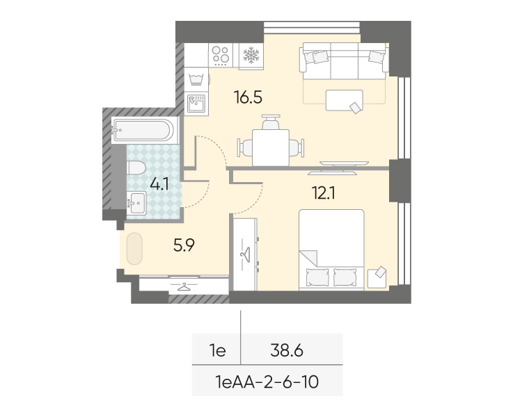 1-комнатная 38 м2 в ЖК ЗИЛАРТ корпус null этаж 9