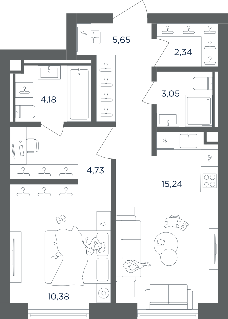 1-комнатная 45 м2 в ЖК ULTIMACity корпус null этаж 27
