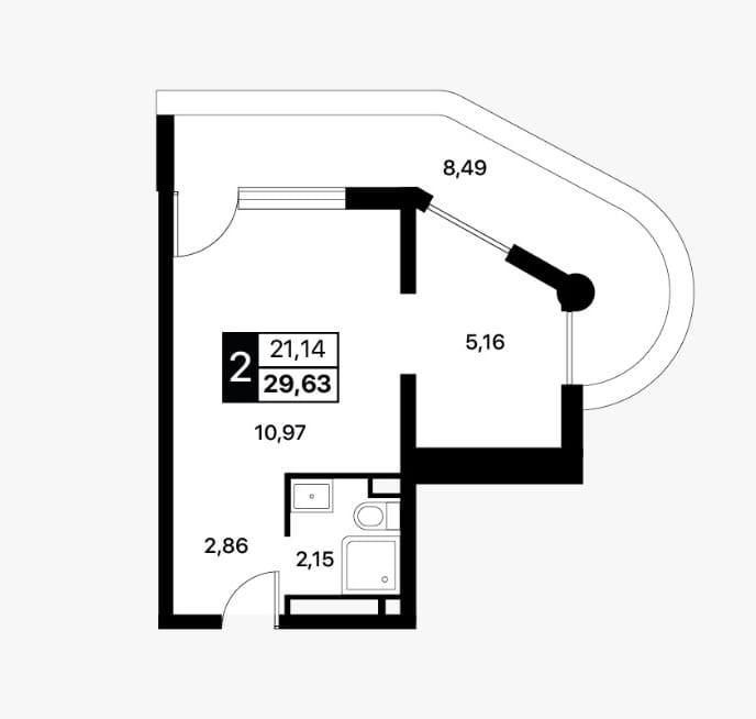 2-комнатная 29.6 м2 в ЖК undefined корпус null этаж 13