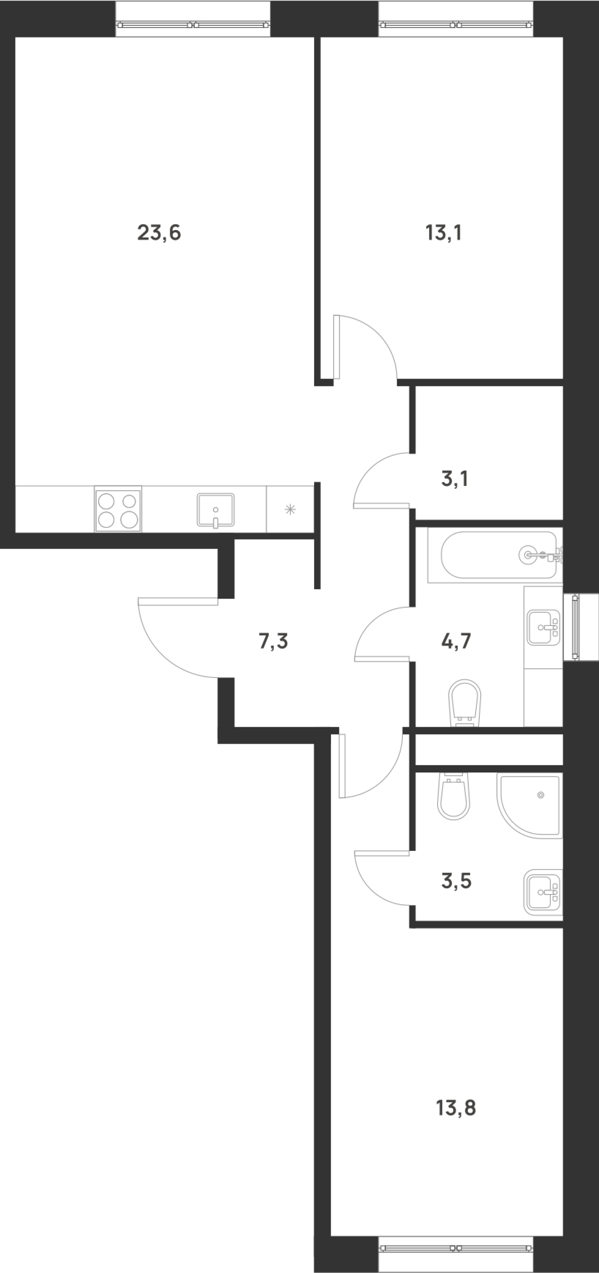 2-комнатная 69 м2 в ЖК Форевиль корпус null этаж 10