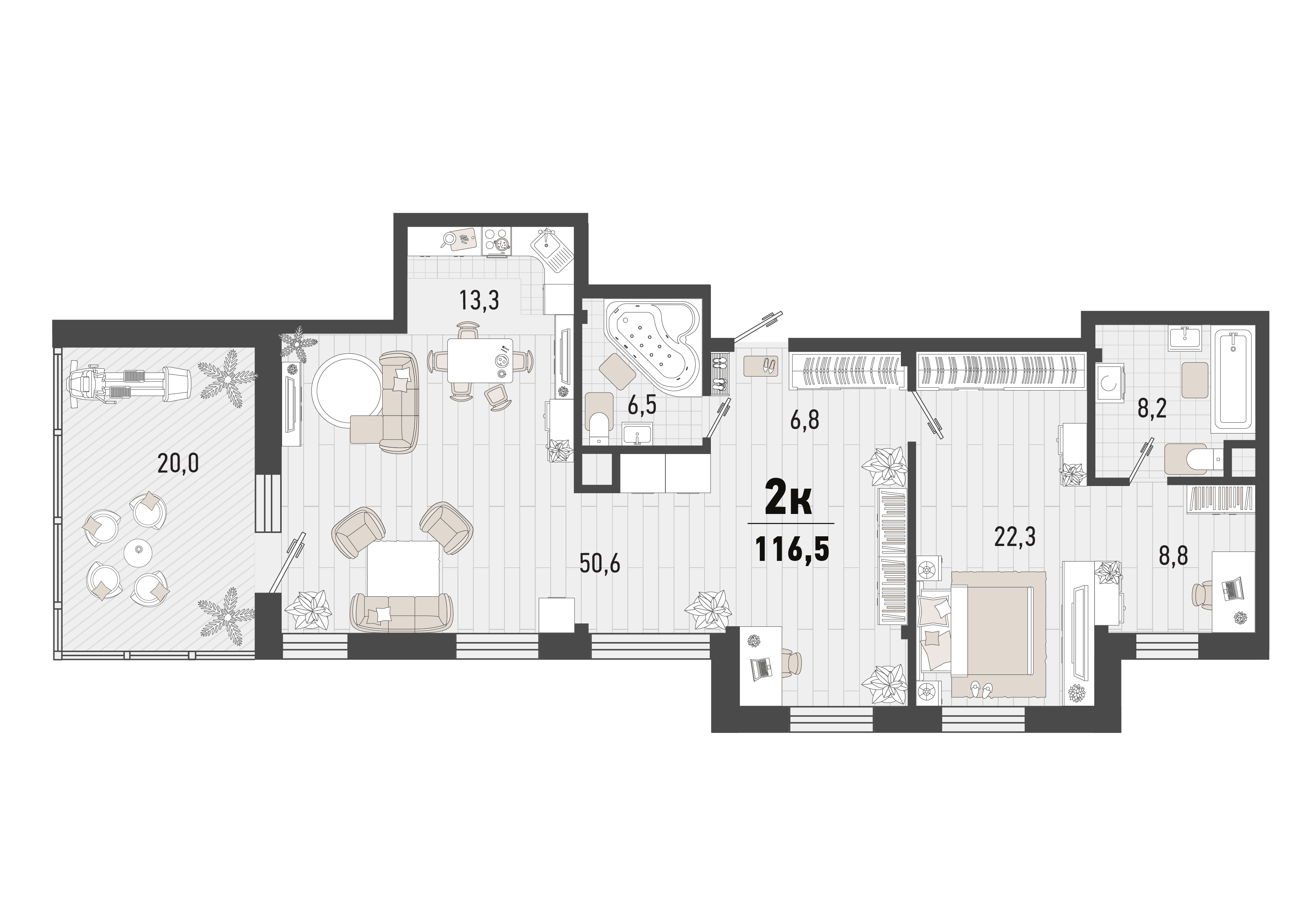 2-комнатная 135 м2 в ЖК Перемена корпус null этаж 24