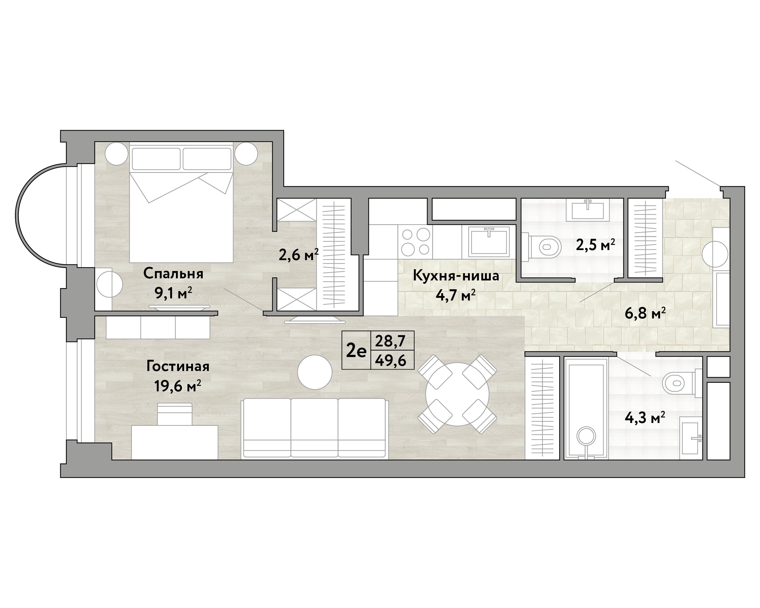 1-комнатная 49 м2 в ЖК Новые Смыслы корпус null этаж 9