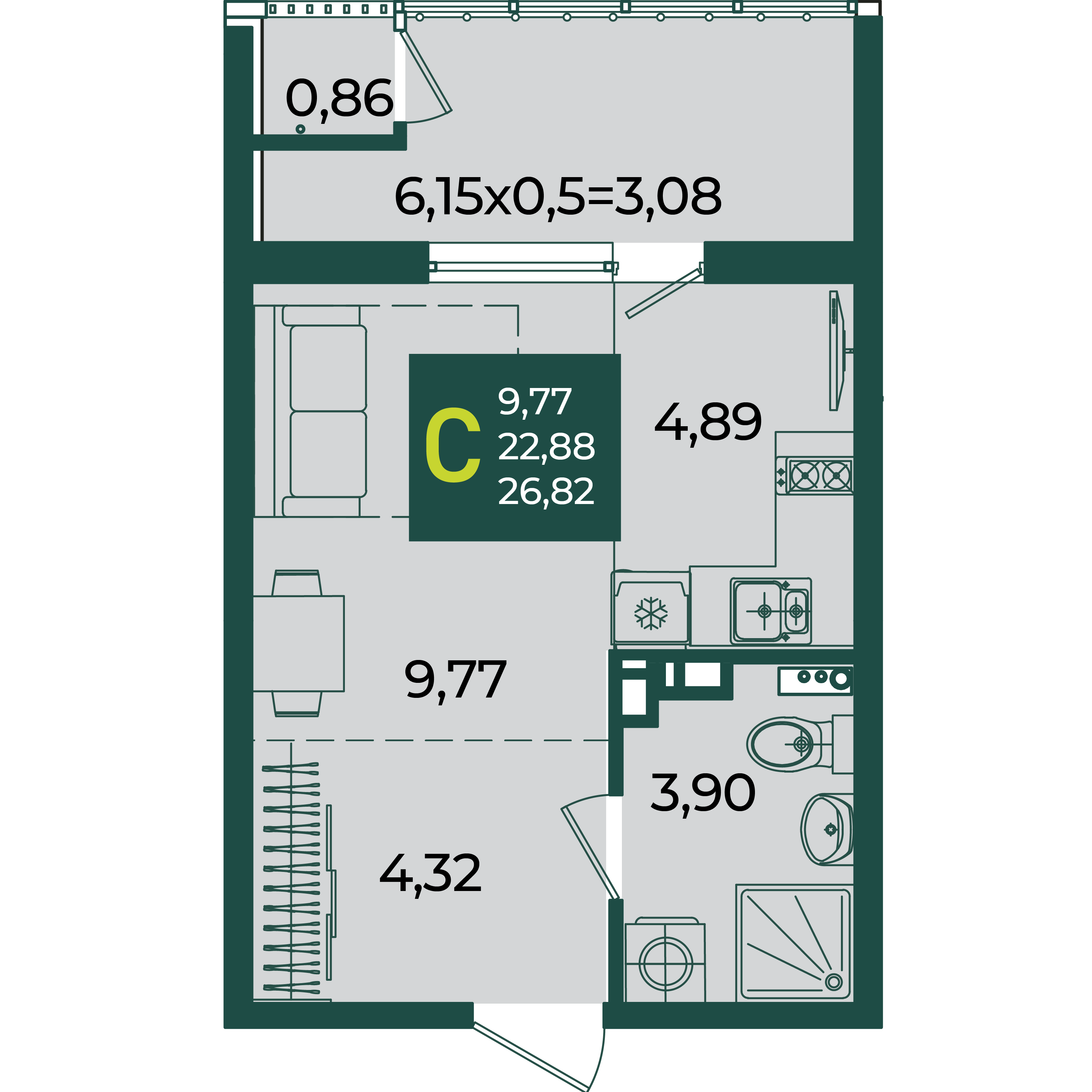 Студия 26 м2 в ЖК Образцово корпус null этаж 7