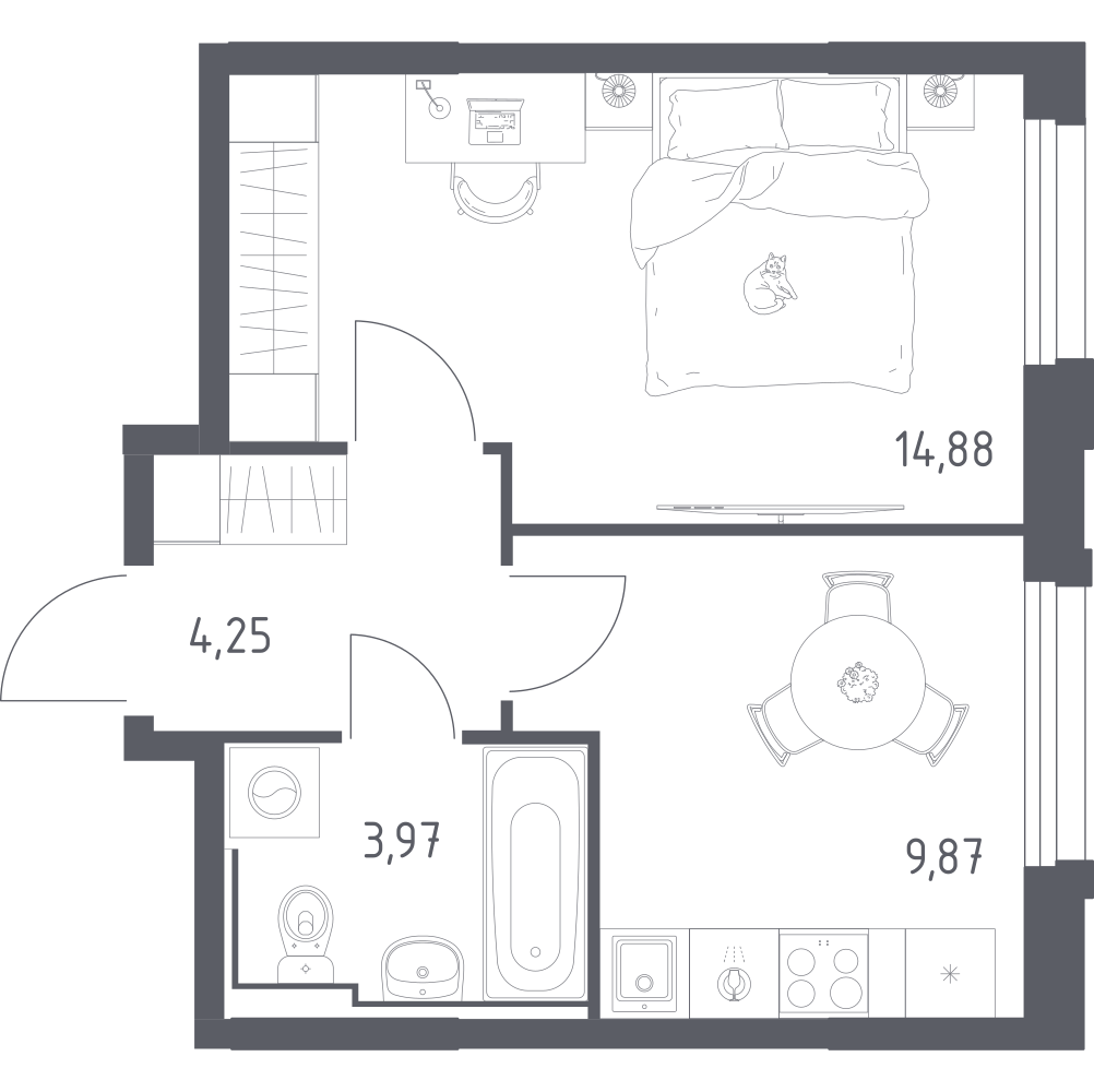 1-комнатная 32 м2 в ЖК Рябиновая Роща корпус null этаж 14