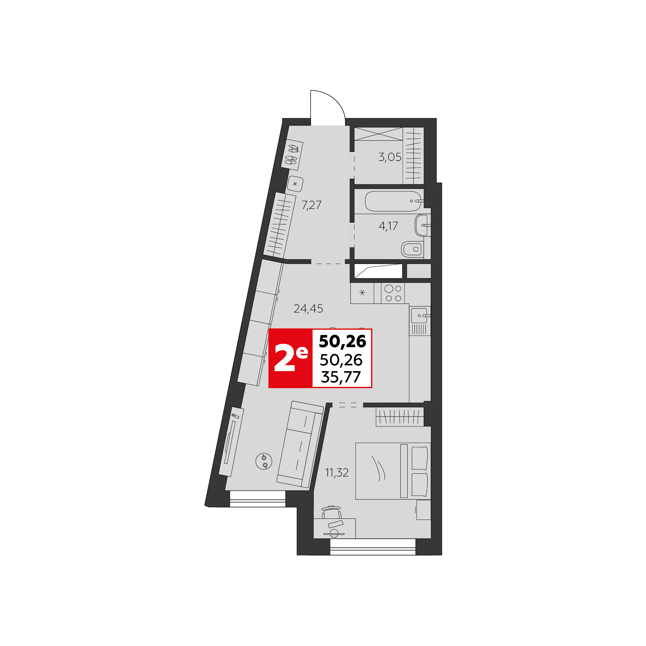 Студия 50 м2 в ЖК Высотка корпус null этаж 12