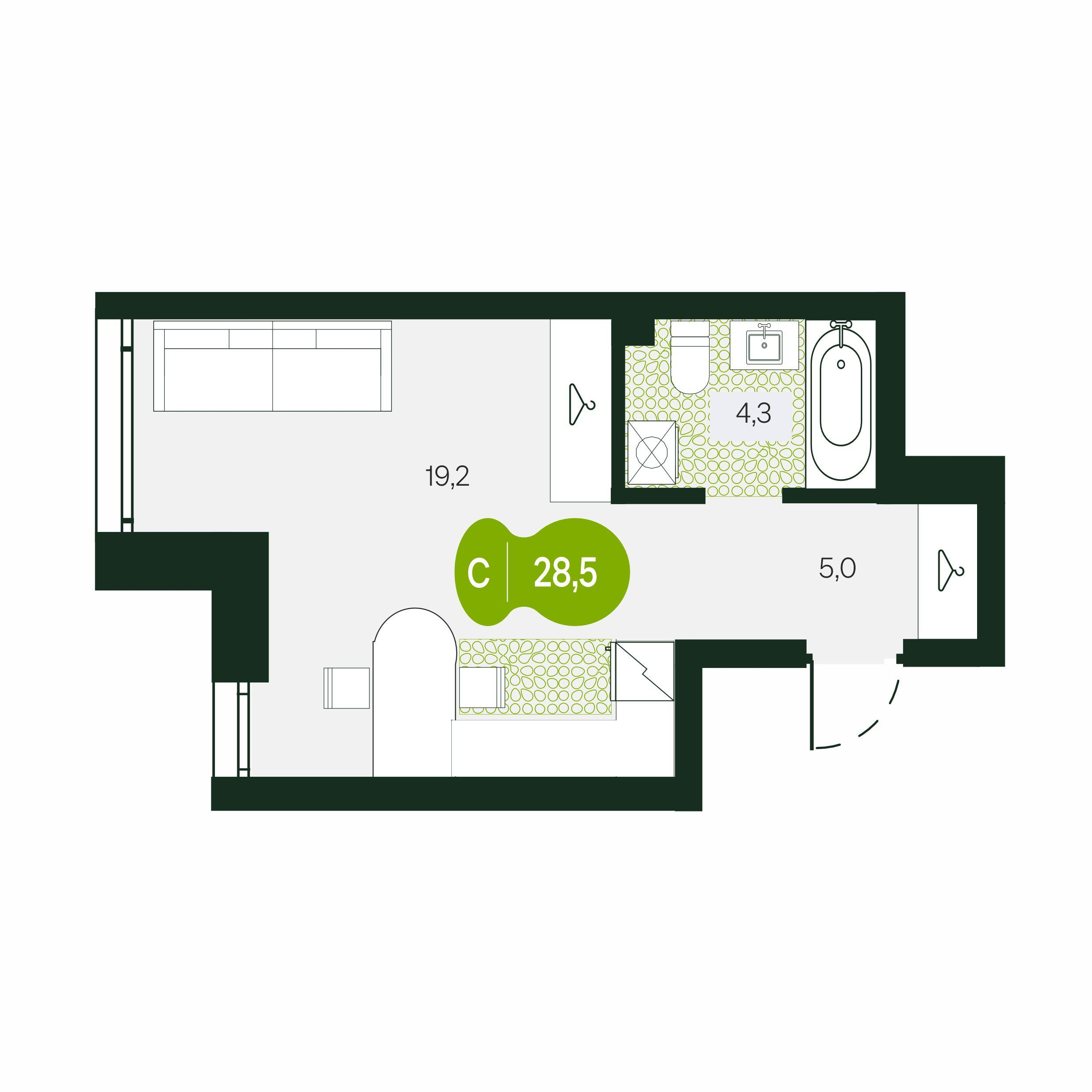1-комнатная 28 м2 в ЖК Солнечный Город корпус null этаж 1