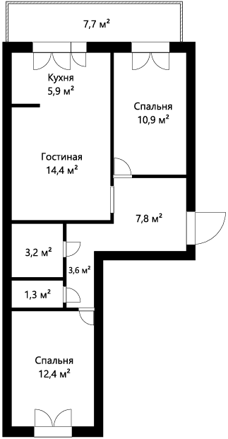 2-комнатная 59.5 м2 в ЖК undefined корпус null этаж 14