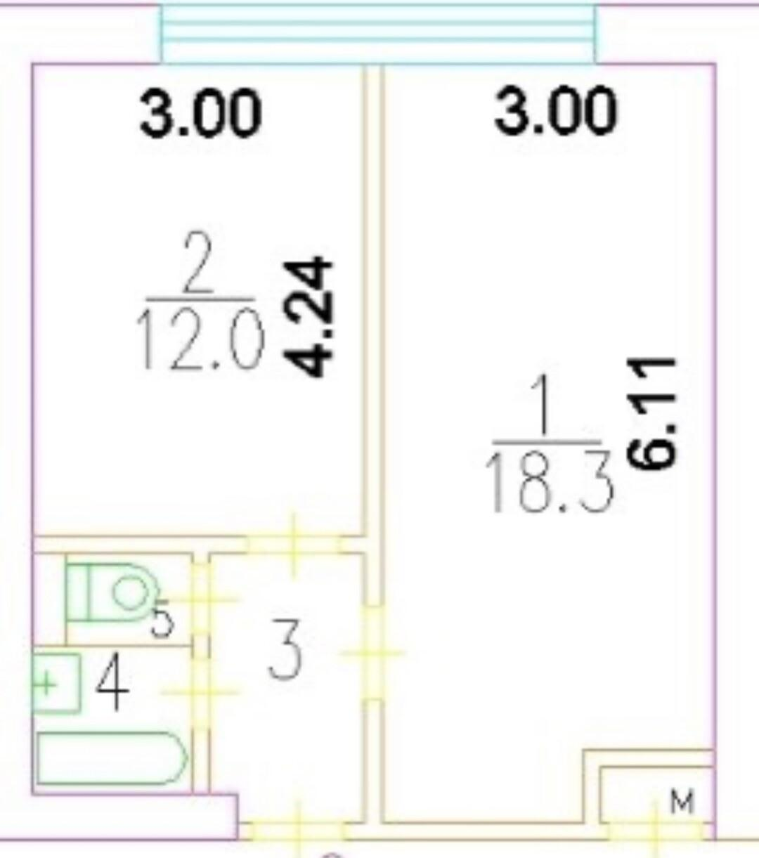 1-комнатная 38.5 м2 в ЖК undefined корпус null этаж 9