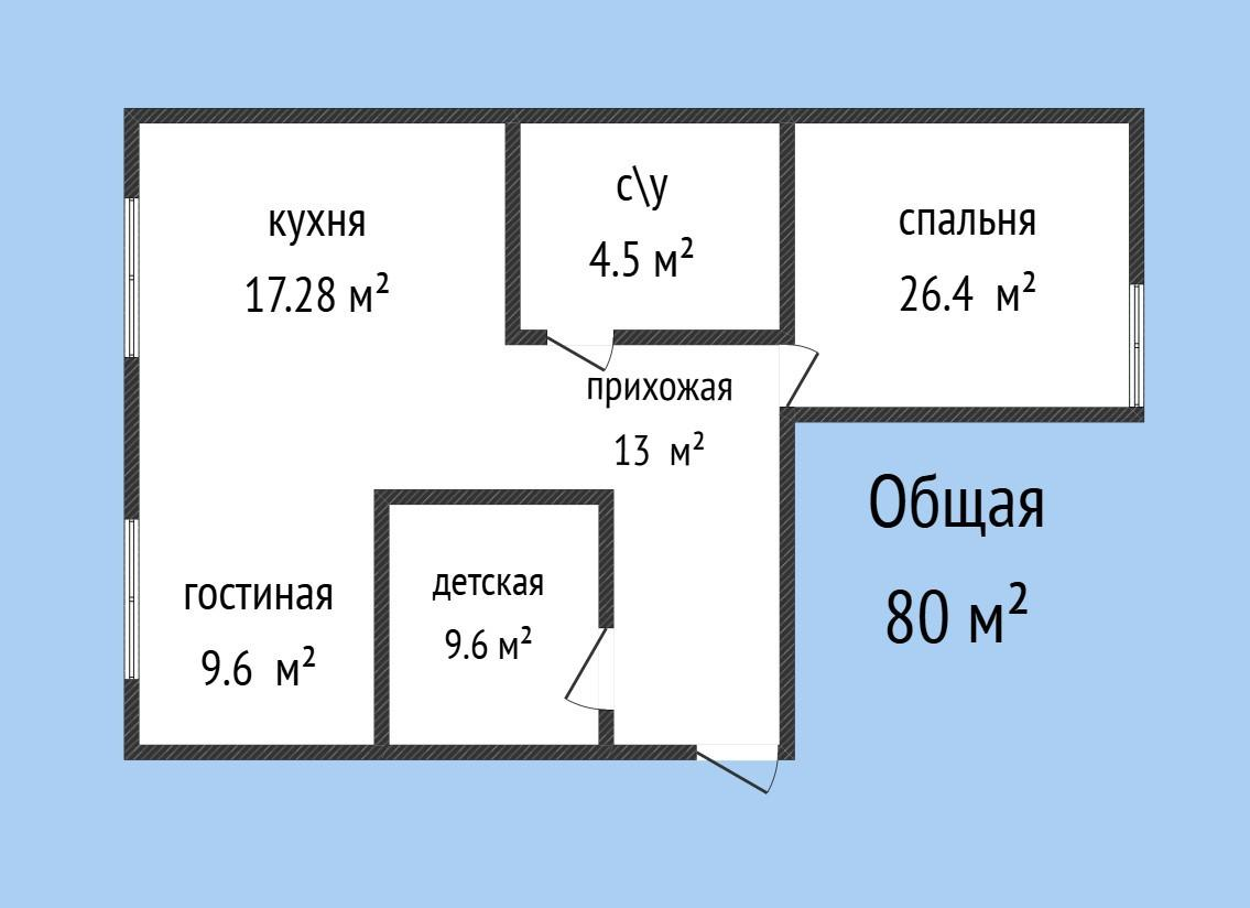 2-комнатная 80.2 м2 в ЖК undefined корпус null этаж 12