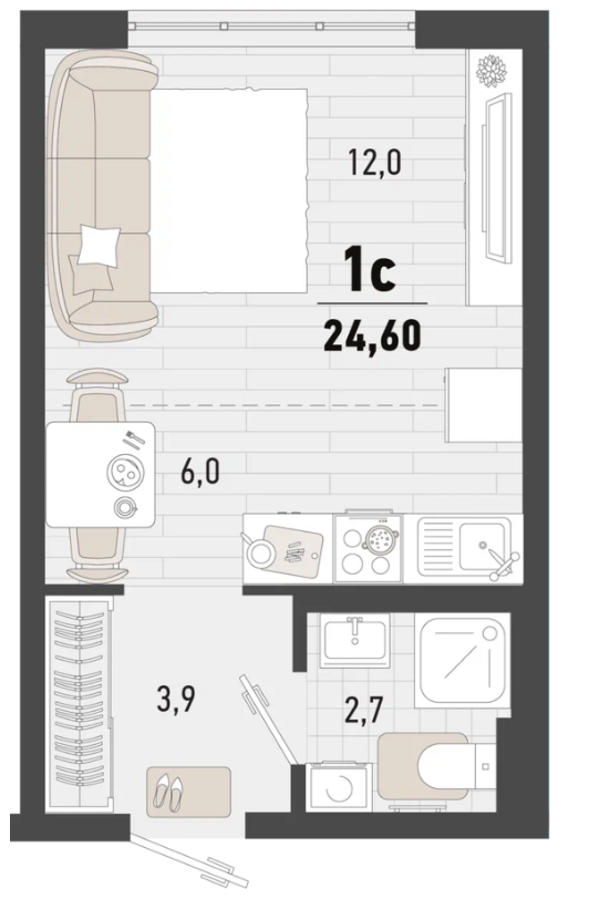 Студия 24.6 м2 в ЖК undefined корпус null этаж 6