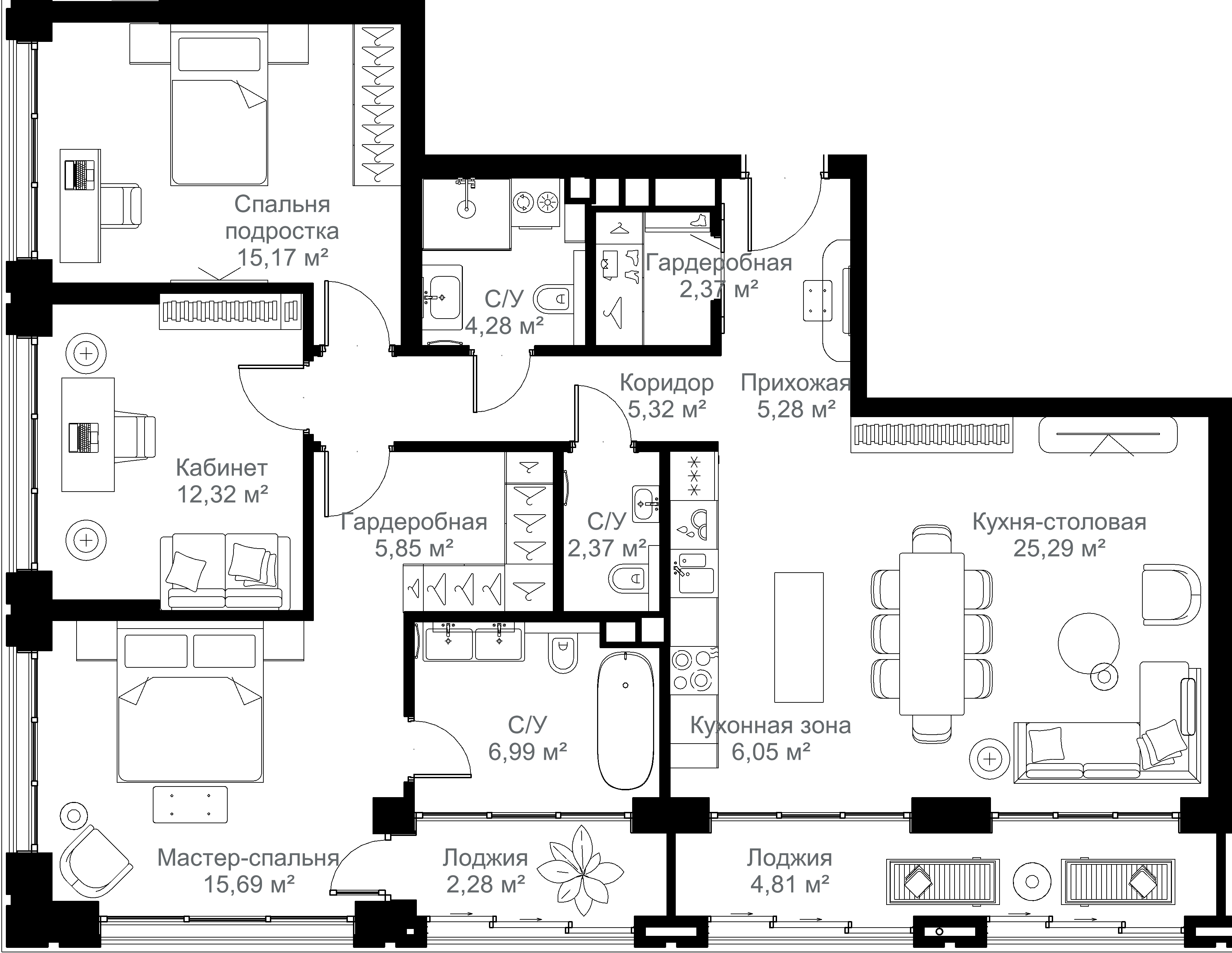 2-комнатная 114 м2 в ЖК МЫС корпус null этаж 5