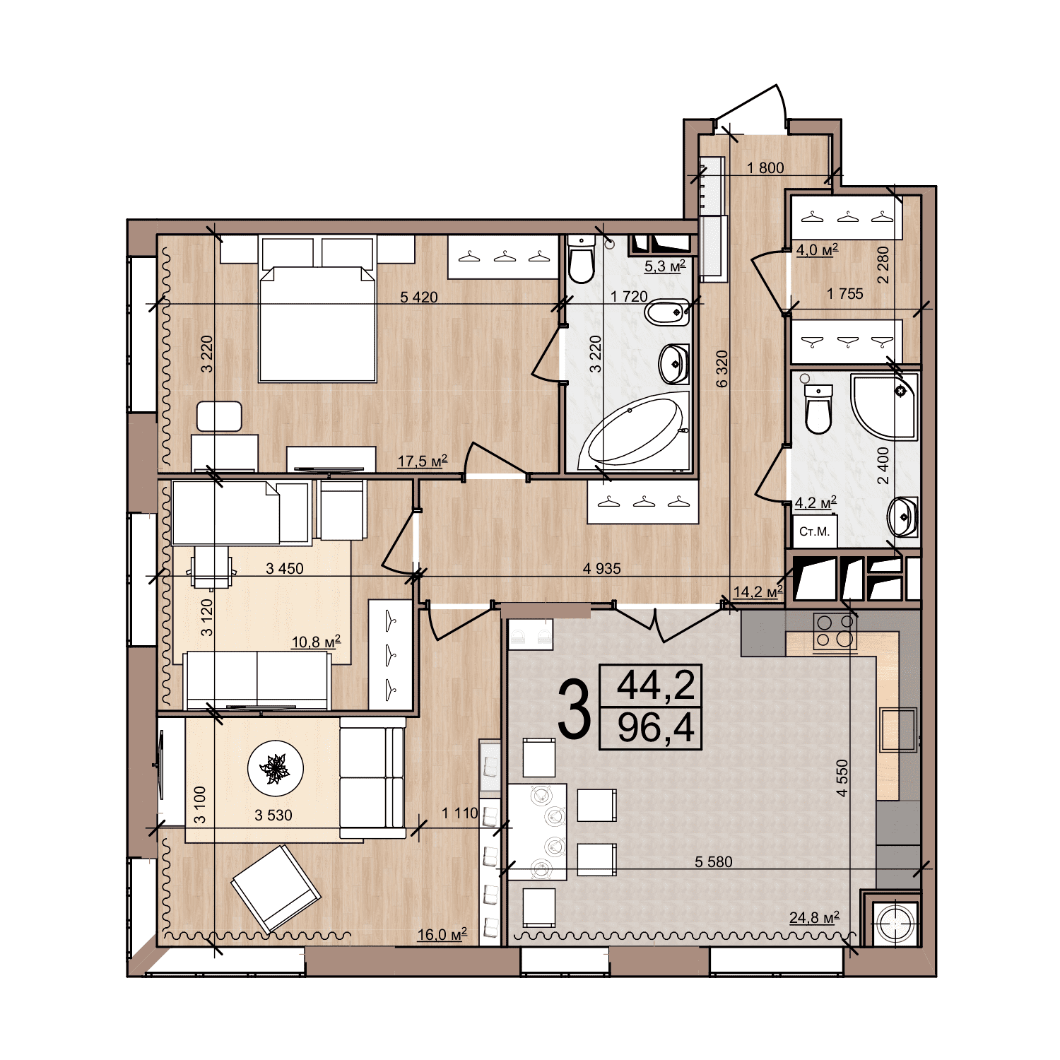 3-комнатная 96 м2 в ЖК Discovery корпус null этаж 20