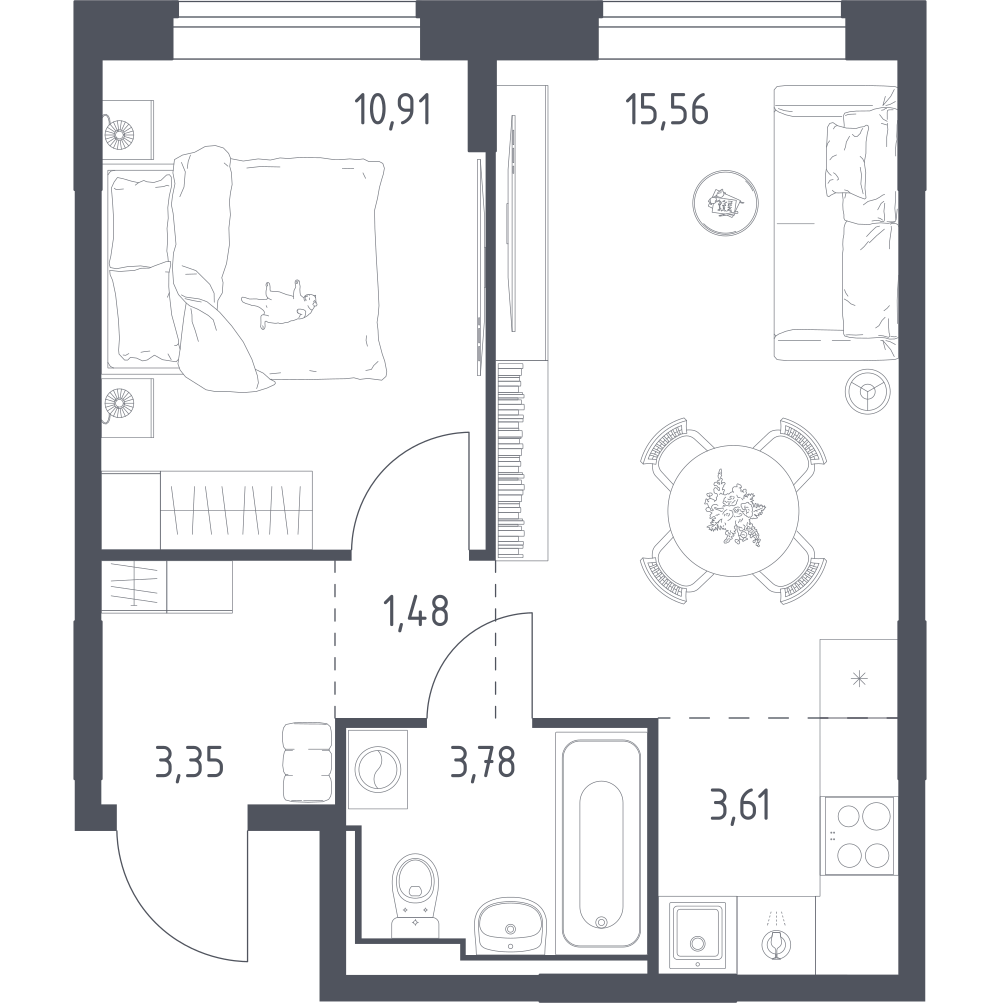 Студия 38 м2 в ЖК Богдановский Лес корпус null этаж 3