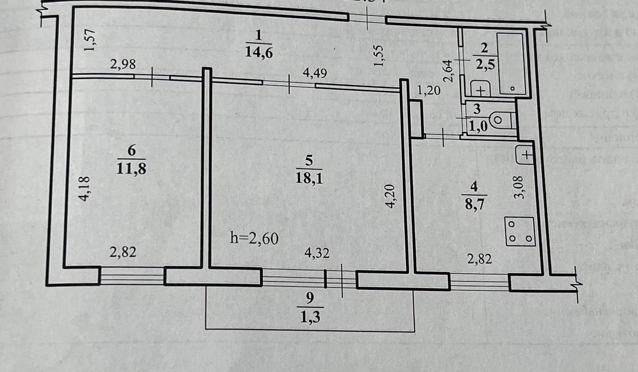 2-комнатная 58 м2 в ЖК undefined корпус null этаж 7
