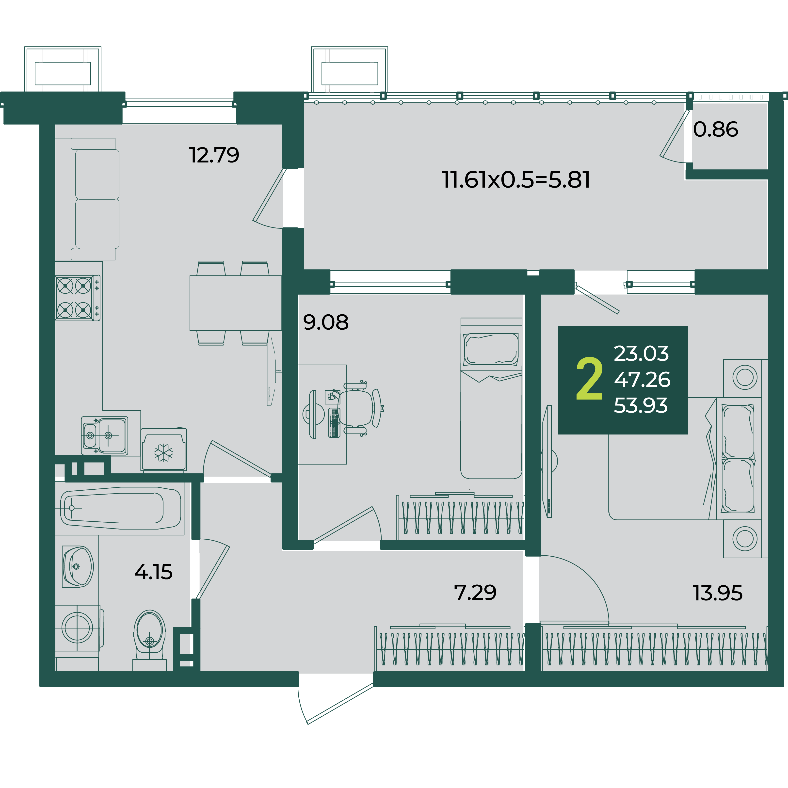 2-комнатная 53 м2 в ЖК Образцово корпус null этаж 3