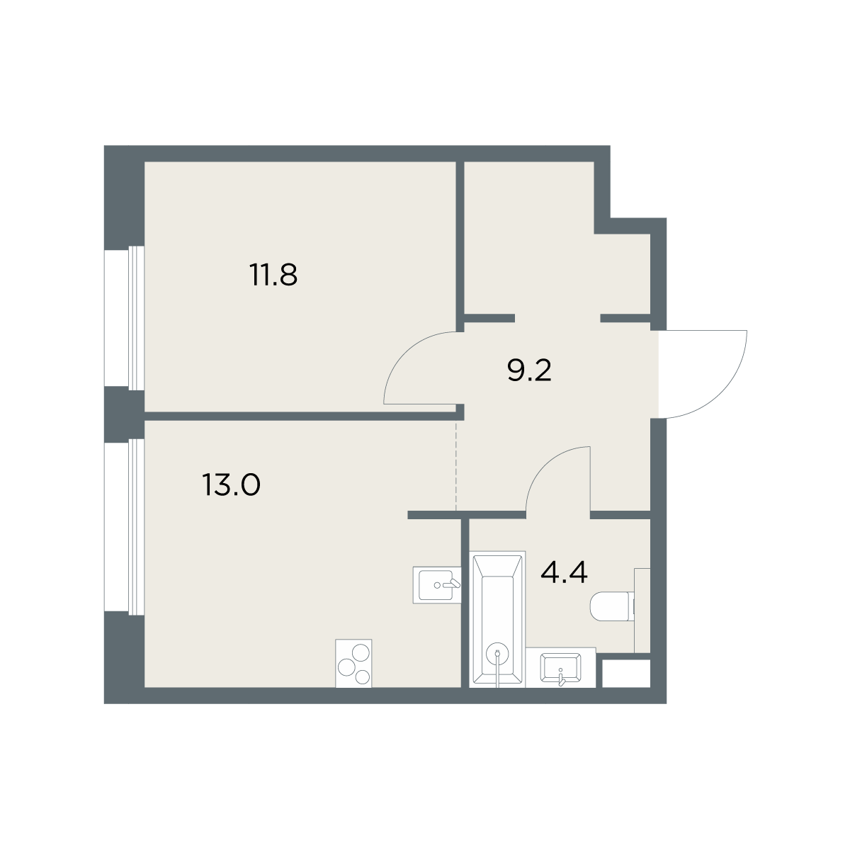 1-комнатная 38 м2 в ЖК Станиславский корпус null этаж 3