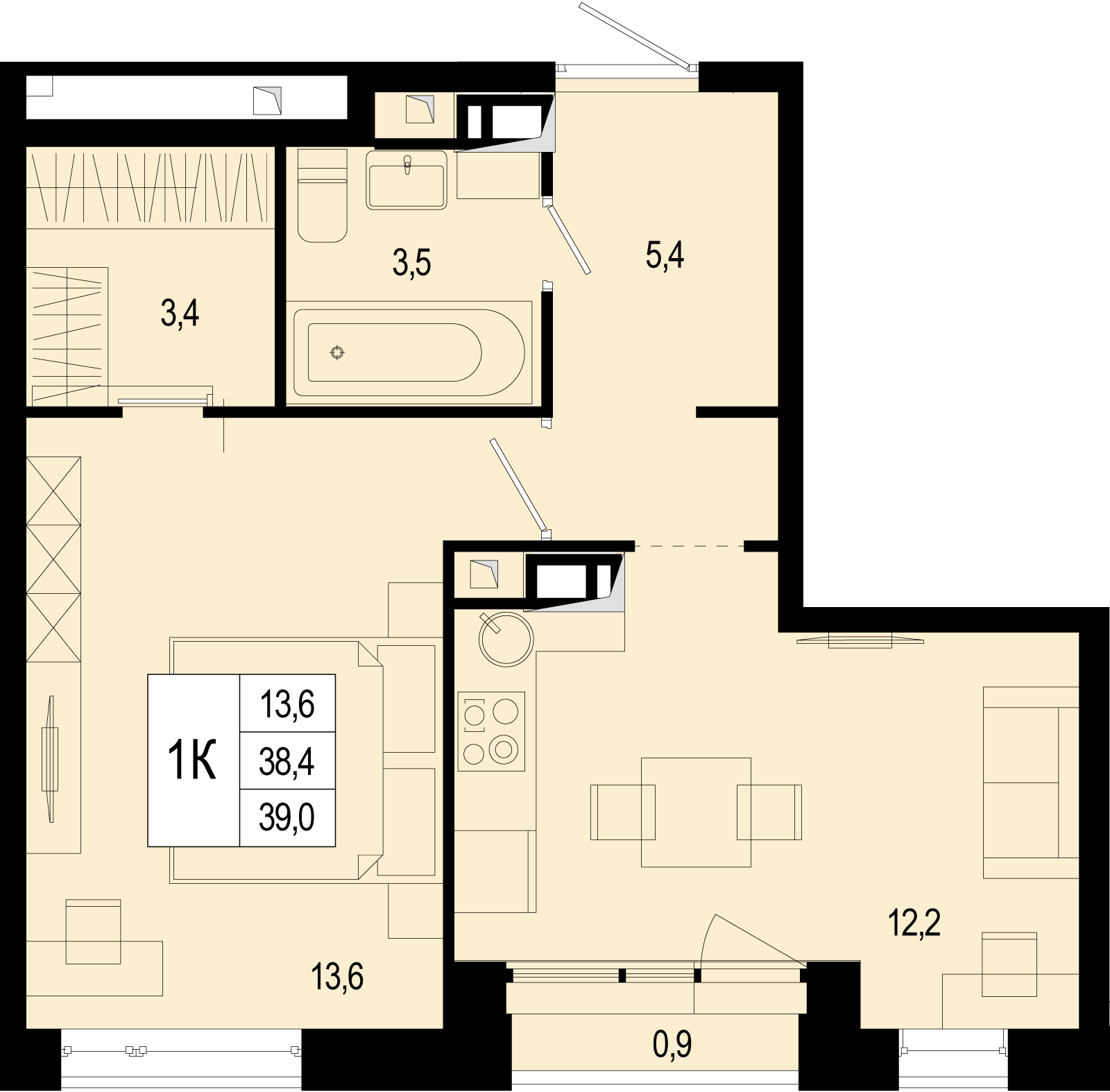 1-комнатная 38 м2 в ЖК Новая Щербинка корпус null этаж 6