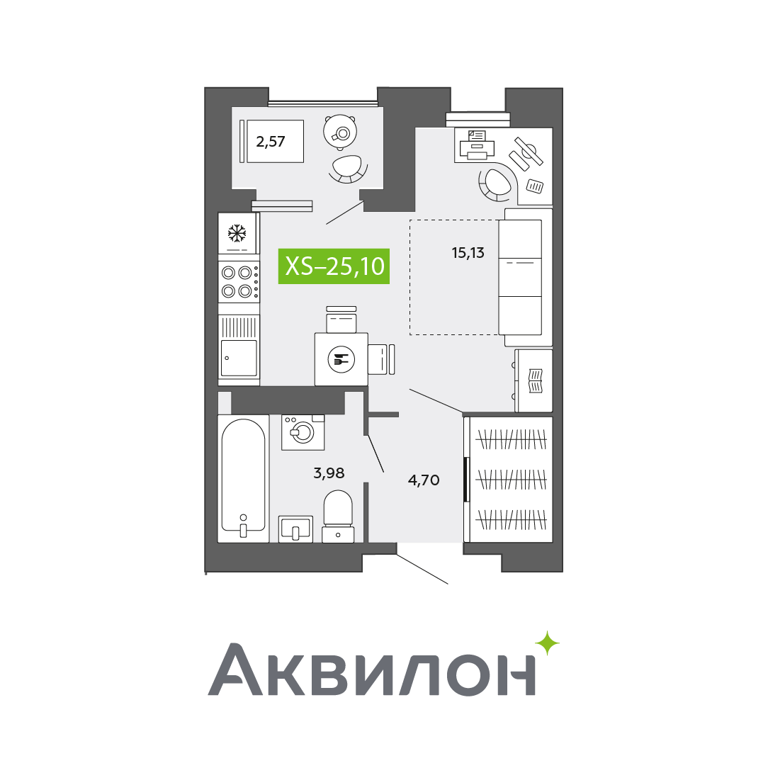 Студия 25 м2 в ЖК Аквилон CITY Towers корпус null этаж 10