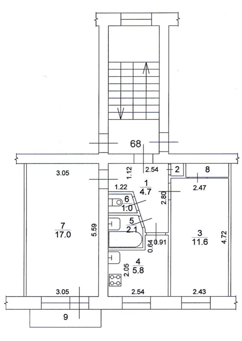 2-комнатная 44.3 м2 в ЖК undefined корпус null этаж 2