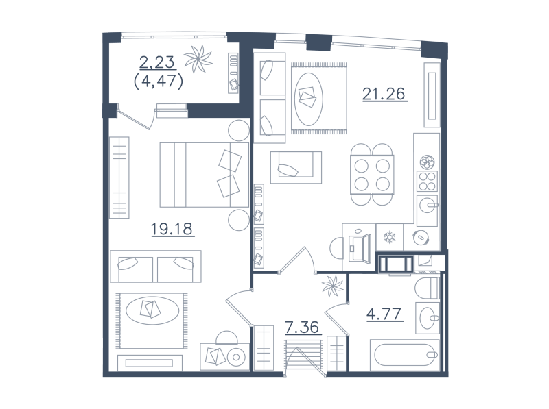 Студия 54 м2 в ЖК Мир внутри корпус null этаж 2
