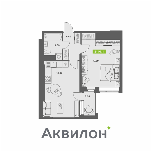 Студия 46 м2 в ЖК Аквилон АКВАРТАЛ корпус null этаж 12