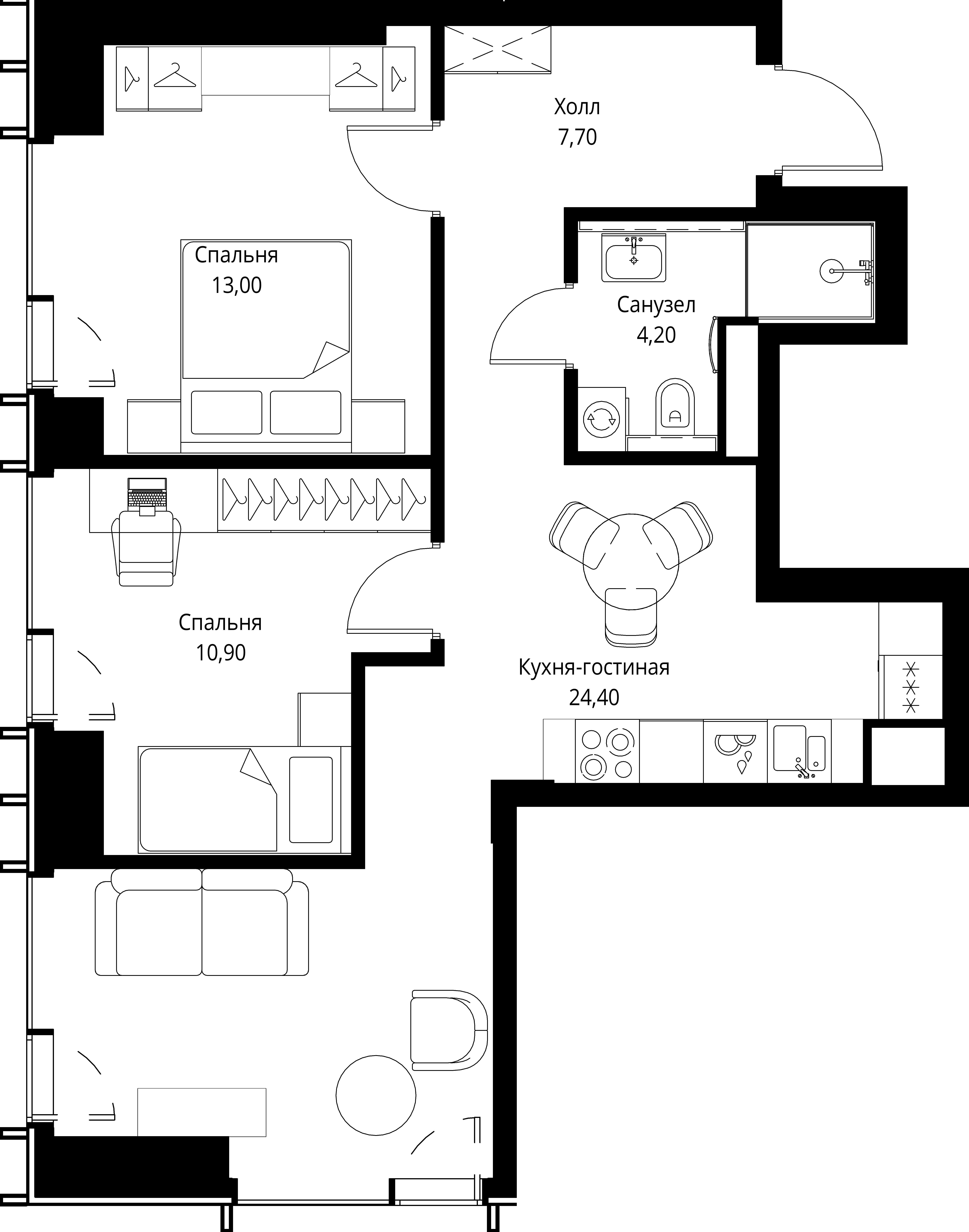 2-комнатная 60 м2 в ЖК VEER корпус null этаж 29