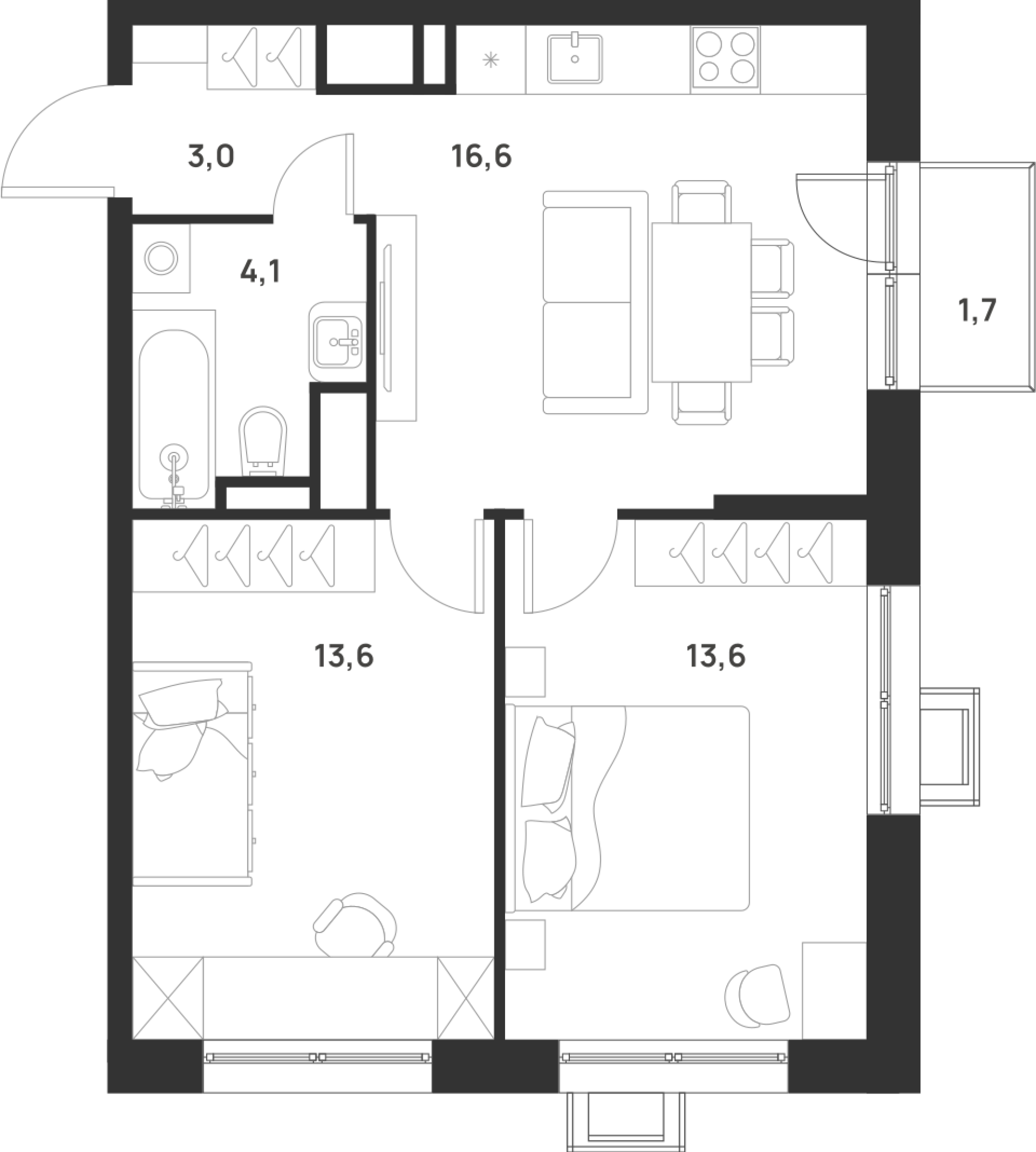 2-комнатная 51 м2 в ЖК Foreville корпус null этаж 5