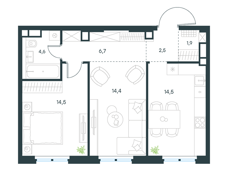 2-комнатная 59 м2 в ЖК Левел Нижегородская корпус null этаж 13