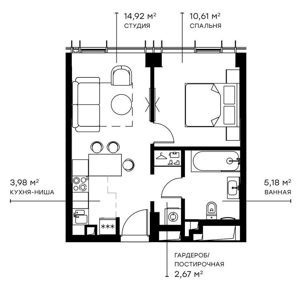2-комнатная 37.4 м2 в ЖК undefined корпус null этаж 15