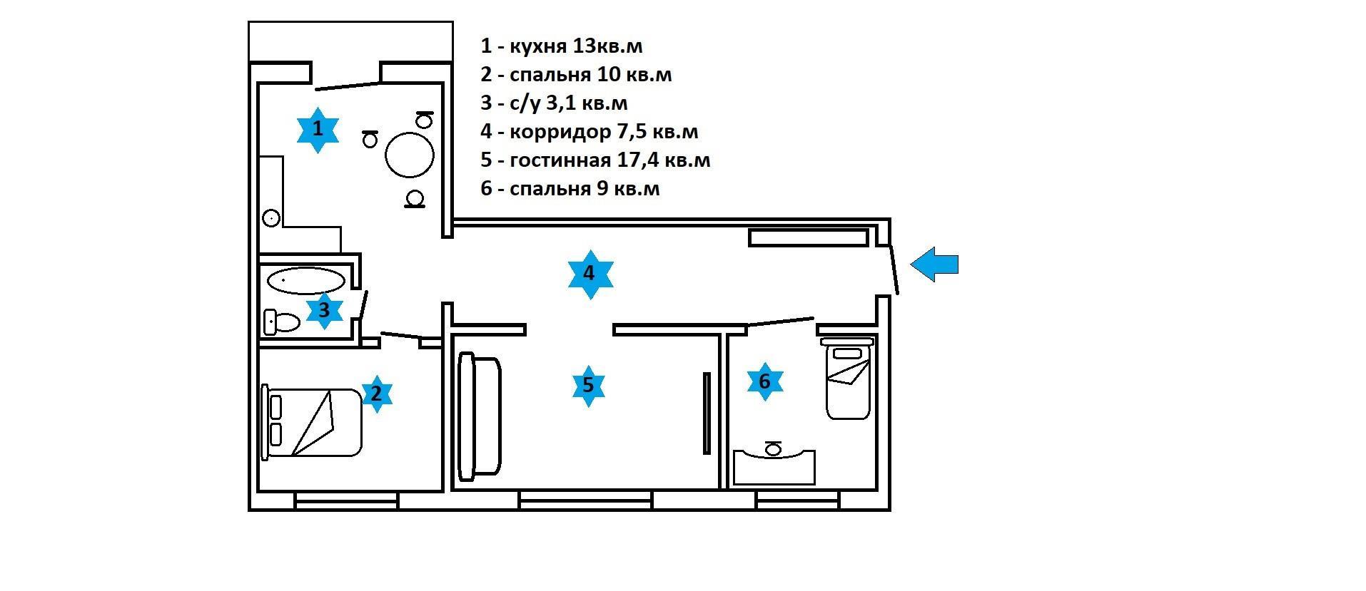 3-комнатная 64.4 м2 в ЖК undefined корпус null этаж 6