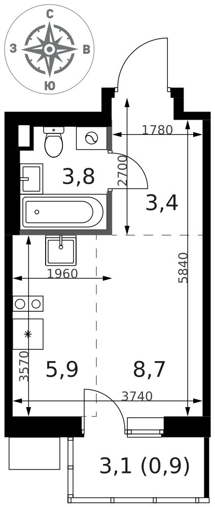 Студия 22 м2 в ЖК 1-й Ясеневский корпус null этаж 5