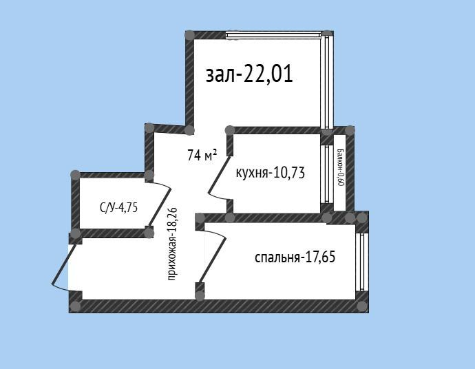 2-комнатная 74 м2 в ЖК undefined корпус null этаж 1