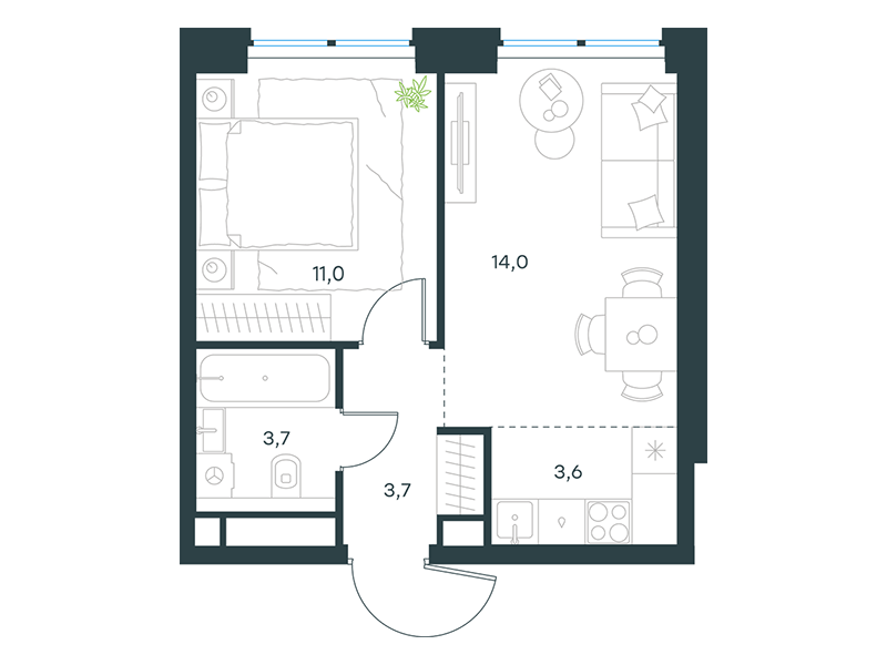 2-комнатная 36 м2 в ЖК Level Звенигородская корпус null этаж 27