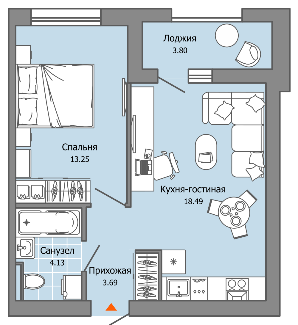 2-комнатная 41 м2 в ЖК Камаполис корпус null этаж 5