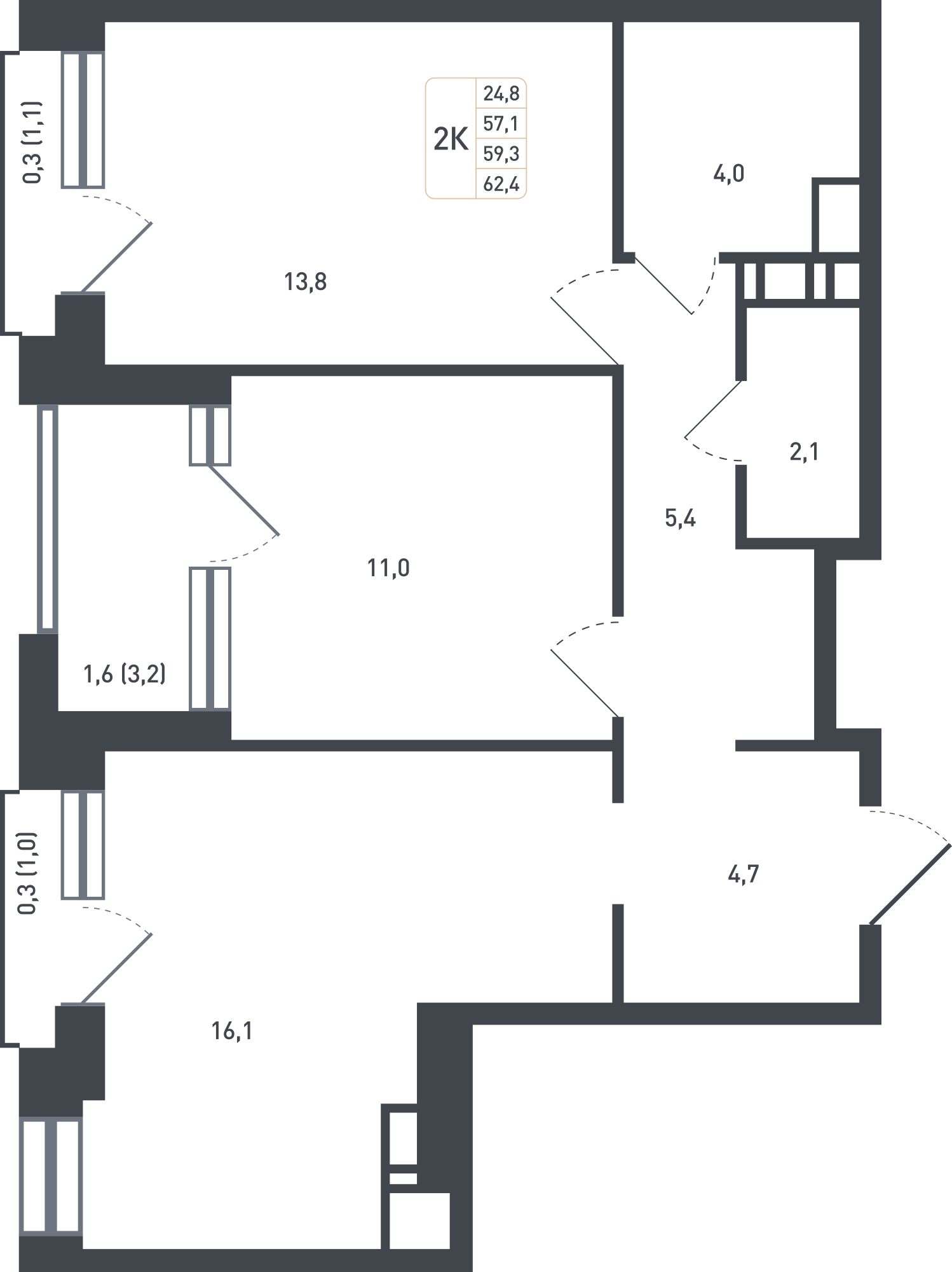 2-комнатная 62 м2 в ЖК Новая Щербинка корпус null этаж 5